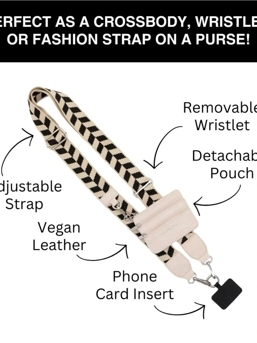 Save The Girls - Removable Tan Chevron Strap with Zip Card Pouch